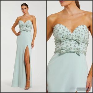 MAC DUGGAL 2285 Green Strapless Rhinestone Bodice Crepe Gown